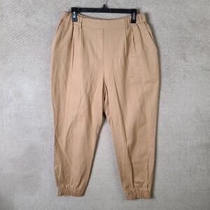 Express Pants‎ Womens M Tan Linen Blend High Rise Ankle Jogger Pull On Stretch